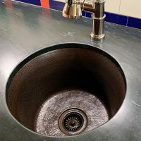 17" Large Round Oil Rubbed Bronze Hammered Copper Bar & Prep Sink - 3.5" Drain