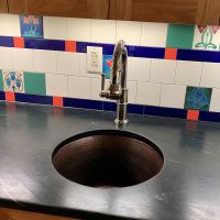 17" Large Round Oil Rubbed Bronze Hammered Copper Bar & Prep Sink - 3.5" Drain
