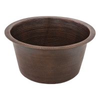 17" Large Round Oil Rubbed Bronze Hammered Copper Bar & Prep Sink - 3.5" Drain