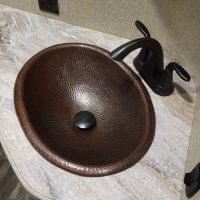 17" Oval Oil Rubbed Bronze Hammered Copper Self Rimming Sink