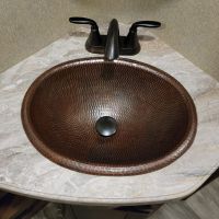 17" Oval Oil Rubbed Bronze Hammered Copper Self Rimming Sink