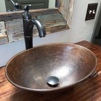 17" Oval Wired Rim Oil Rubbed Bronze Hammered Copper Vessel Sink
