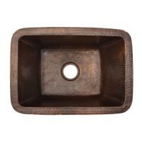 17" Rectangular Oil Rubbed Bronze Hammered Copper Bar & Prep Sink - 2" Drain