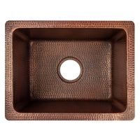 17" Rectangular Oil Rubbed Bronze Hammered Copper Bar, Prep & Utility Sink - 3.5" Drain