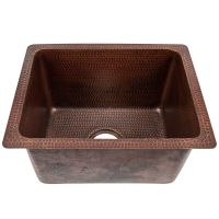 17" Rectangular Oil Rubbed Bronze Hammered Copper Bar, Prep & Utility Sink - 3.5" Drain