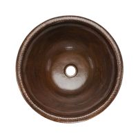 17" Round Oil Rubbed Bronze Hammered Copper Self Rimming Bathroom Sink