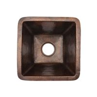 17" Square Oil Rubbed Bronze Hammered Copper Bar & Prep Sink - 3.5" Drain