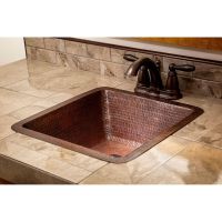 17" Square Oil Rubbed Bronze Hammered Copper Bar & Prep Sink - 3.5" Drain