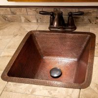 17" Square Oil Rubbed Bronze Hammered Copper Bar & Prep Sink - 3.5" Drain