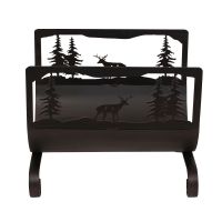 Rustic Wrought Iron Forest Bucks Wood Rack