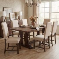 Barn Wood Dining Table: Some lifestyle images are created with AI for visualization purposes. Crafted from natural solid wood, each piece is unique and will vary.