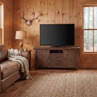 Barn Wood TV Stand: Some lifestyle images are created with AI for visualization purposes. Crafted from natural solid wood, each piece is unique and will vary.