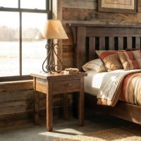 Rustic Barn Wood Nightstand: Some lifestyle images are created with AI for visualization purposes. Crafted from natural solid wood, each piece is unique and will vary.