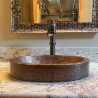 18" Oval Oil Rubbed Bronze Hammered Copper Skirted Vessel Sink