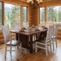 Barn Wood Dining Table: Some lifestyle images are created with AI for visualization purposes. Crafted from natural solid wood, each piece is unique and will vary.