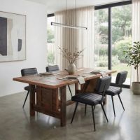 Barn Wood Dining Table: Some lifestyle images are created with AI for visualization purposes. Crafted from natural solid wood, each piece is unique and will vary.
