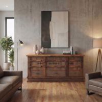 Barn Wood Sideboard: Some lifestyle images are created with AI for visualization purposes. Crafted from natural solid wood, each piece is unique and will vary.