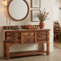 Barn Wood Sideboard: Some lifestyle images are created with AI for visualization purposes. Crafted from natural solid wood, each piece is unique and will vary.