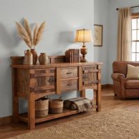Barn Wood Sideboard: Some lifestyle images are created with AI for visualization purposes. Crafted from natural solid wood, each piece is unique and will vary.