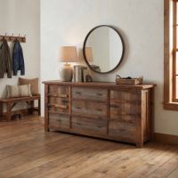 Rustic Barn Wood Sideboard: Some lifestyle images are created with AI for visualization purposes. Crafted from natural solid wood, each piece is unique and will vary.