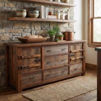 Barn Wood Sideboard: Some lifestyle images are created with AI for visualization purposes. Crafted from natural solid wood, each piece is unique and will vary.