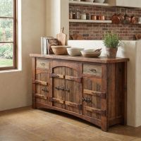 Rustic Sideboard: Some lifestyle images are created with AI for visualization purposes. Crafted from natural solid wood, each piece is unique and will vary.