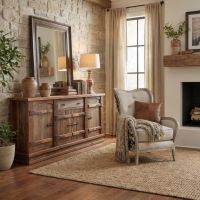 Rustic Sideboard: Some lifestyle images are created with AI for visualization purposes. Crafted from natural solid wood, each piece is unique and will vary.