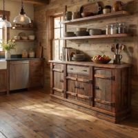 Rustic Barnwood Sideboard: Some lifestyle images are created with AI for visualization purposes. Crafted from natural solid wood, each piece is unique and will vary.