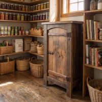 Barn Wood Cupboard: Some lifestyle images are created with AI for visualization purposes. Crafted from natural solid wood, each piece is unique and will vary.