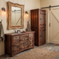 Barnwood Vanity: Some lifestyle images are created with AI for visualization purposes. Crafted from natural solid wood, each piece is unique and will vary.
