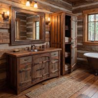 Rustic Vanity: Some lifestyle images are created with AI for visualization purposes. Crafted from natural solid wood, each piece is unique and will vary.