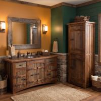 Bathroom Vanity: Some lifestyle images are created with AI for visualization purposes. Crafted from natural solid wood, each piece is unique and will vary.