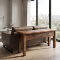 Barn Wood Sofa Table: Some lifestyle images are created with AI for visualization purposes. Crafted from natural solid wood, each piece is unique and will vary.
