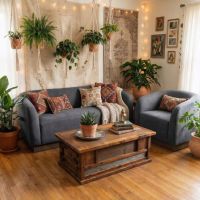 Barn Wood Coffee Table: Some lifestyle images are created with AI for visualization purposes. Crafted from natural solid wood, each piece is unique and will vary.