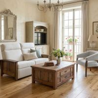 Barn Wood Coffee Table: Some lifestyle images are created with AI for visualization purposes. Crafted from natural solid wood, each piece is unique and will vary.