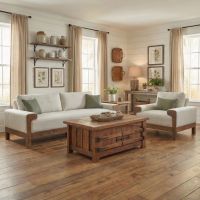 Barn Wood Coffee Table: Some lifestyle images are created with AI for visualization purposes. Crafted from natural solid wood, each piece is unique and will vary.