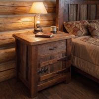 Barn Wood Nightstand: Some lifestyle images are created with AI for visualization purposes. Crafted from natural solid wood, each piece is unique and will vary.