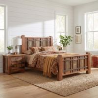 Barn Wood Nightstand: Some lifestyle images are created with AI for visualization purposes. Crafted from natural solid wood, each piece is unique and will vary.