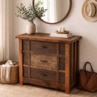 Band Wood Chest: Some lifestyle images are created with AI for visualization purposes. Crafted from natural solid wood, each piece is unique and will vary.