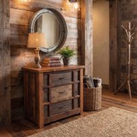 Band Wood Chest: Some lifestyle images are created with AI for visualization purposes. Crafted from natural solid wood, each piece is unique and will vary.