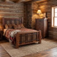 Barnwood Bed: Some lifestyle images are created with AI for visualization purposes. Crafted from natural solid wood, each piece is unique and will vary.