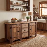 Barn Wood Sideboard: Some lifestyle images are created with AI for visualization purposes. Crafted from natural solid wood, each piece is unique and will vary.