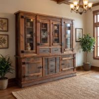 Barn Wood Hutch: Some lifestyle images are created with AI for visualization purposes. Crafted from natural solid wood, each piece is unique and will vary.