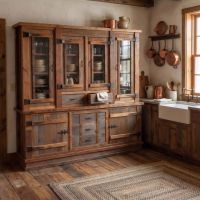 Rustic Hutch: Some lifestyle images are created with AI for visualization purposes. Crafted from natural solid wood, each piece is unique and will vary.