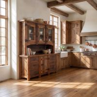 Barn Wood Hutch: Some lifestyle images are created with AI for visualization purposes. Crafted from natural solid wood, each piece is unique and will vary.