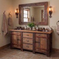 Barnwood Vanity: Some lifestyle images are created with AI for visualization purposes. Crafted from natural solid wood, each piece is unique and will vary.
