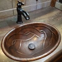19" Oval Braid Oil Rubbed Bronze Hammered Copper Self Rimming Bathroom Sink