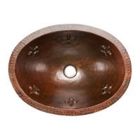 19" Oval Fleur De Lis Oil Rubbed Bronze Hammered Copper Bathroom Sink