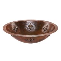 19" Oval Fleur De Lis Oil Rubbed Bronze Hammered Copper Bathroom Sink