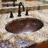 19" Oval Fleur De Lis Oil Rubbed Bronze Hammered Copper Bathroom Sink